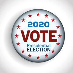 Presidential election usa vote 2020 button with stars vector design