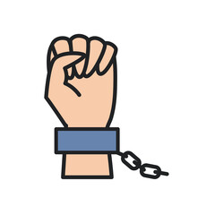 fist hand up with chain line and fill style icon vector design