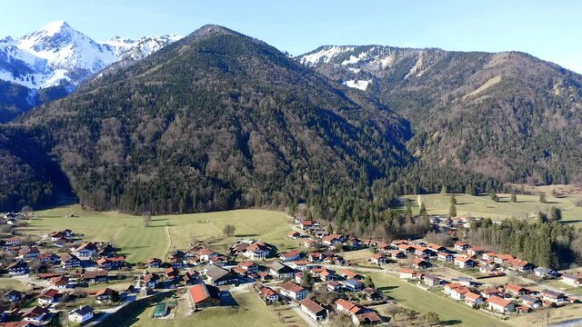 Aerial view, flight at Schleching im Achental, Traunstein district, Chiemgau, Tyrol, Germany