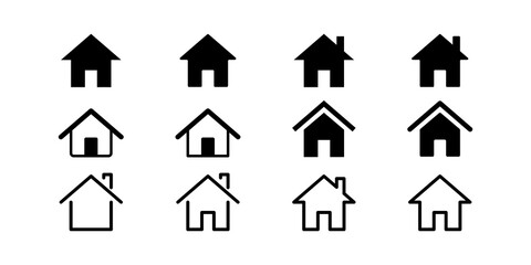 home house vector icon for apps and websites isolated set on white background. flat, outline, line design. mortgage loan symbol. real estate black logo. stock illustration.