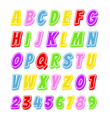 cartoon funny alphabet font with dot pattern various colors