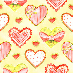 Heart seamless pattern. Valentines Day Illustration background.