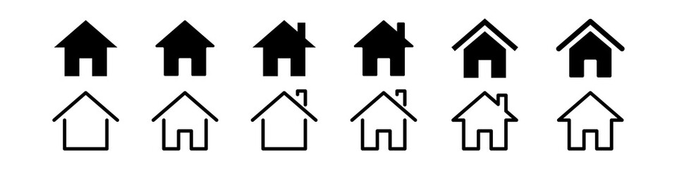 home house vector icon for apps and websites isolated set on white background. flat, outline, line design. mortgage loan symbol. real estate black logo. stock illustration.