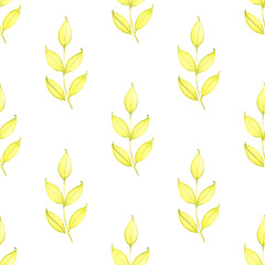 Watercolor hand drawn seamless pattern with spring tender leaves