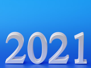 White number 2021 of new year on blue background