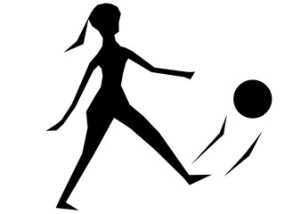 silhouette of a person with long hair kicking a ball