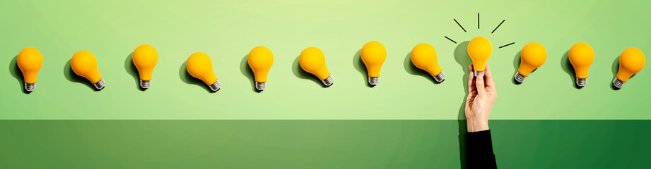 Many yellow light bulbs - Idea and creativity theme © Tierney