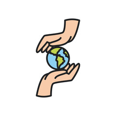 world sphere between hands line and fill style icon vector design