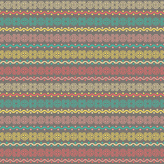 Colorful horizontal ornament lines on dark background, vector seamless pattern.