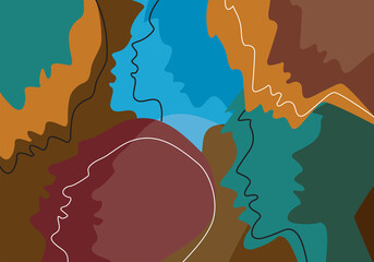 Human heads colored background, emotion,psychology concept.
Stylized Illustration of Different people profile heads symbolizing human emotions. Vector available.The image does not show real people