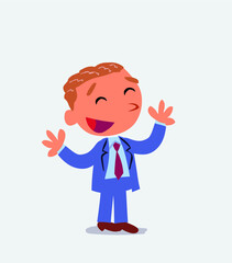 Pleased cartoon character of businessman explaining something