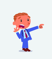 Surprised cartoon character of businessman pointing at something