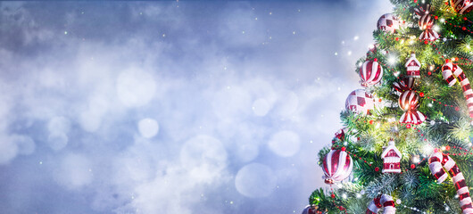 Fototapeta na wymiar Christmas tree and Christmas decorations