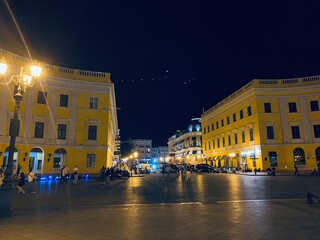 Primorsky Boulevard in the city of Odessa, Ukraine, at night, summer