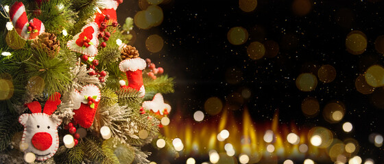 Fototapeta na wymiar 2020 Merry Christmas and New Year holidays background. Blurred bokeh background