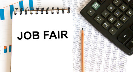 In the notebook the text job FAIR, next to the calculator, pencil, reports.