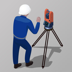 Surveyor works with total station theodolite.