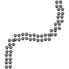 Footpath trail of animal. Dog or cat paws print. Trail footpath wildlife, footprint silhouette illustration