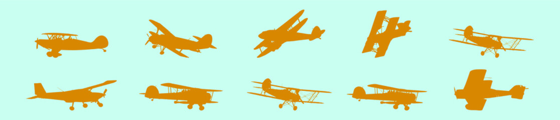 set of biplane cartoon icon design template with various models. vector illustration isolated on blue background