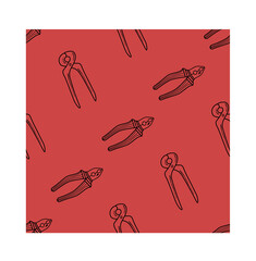  Seamless pattern with hand drawn working tools. Collection of hand tools. Handmade cartoon from various sketch elements: pliers, wire cutters, clamp. On a white background. Vector