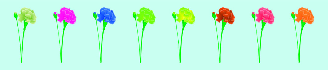 set of carnation flowers cartoon icon design template with various models. vector illustration isolated on blue background