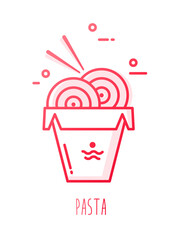 Noodles in a lunch box. Food delivery vector icon in gradient line style.