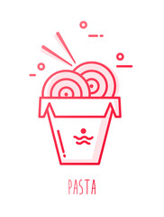 Noodles in a lunch box. Food delivery vector icon in gradient line style.