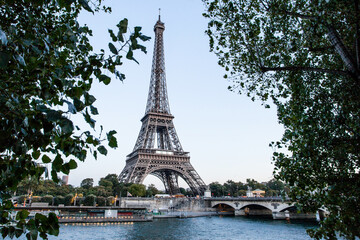 Naklejka na ściany i meble The Eiffel tower from the river Seine in Paris