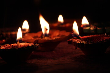 oil clay lamp lit on diwali night