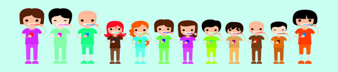 set of brushing teeth cartoon character icon design template with various models. vector illustration isolated on blue background