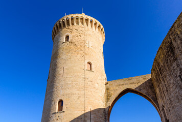 Sightseeing of Mallorca. Bellver Castle - a popular architectural and tourist attraction, Mallorca island, Balearic Islands, Spain