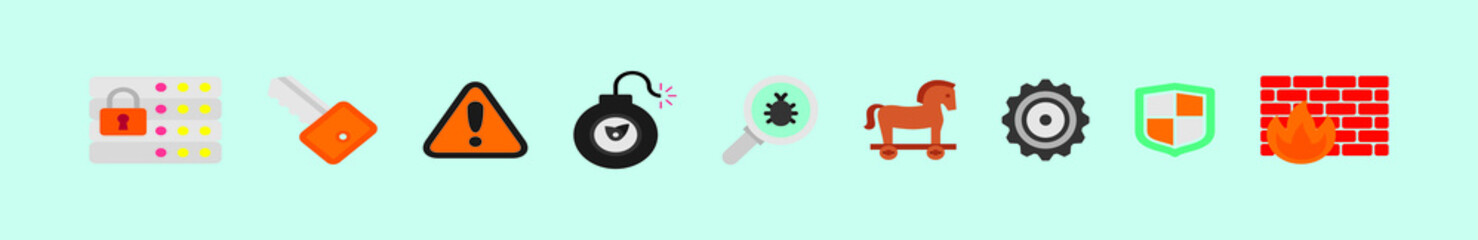set of computer security cartoon icon design template with various models. vector illustration isolated on blue background