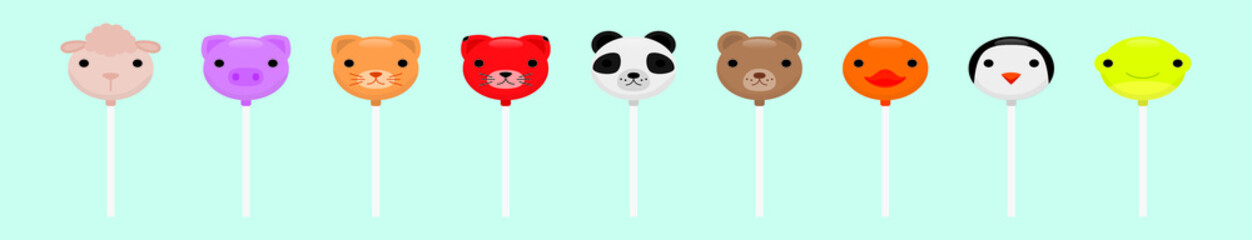 animals cake pops cartoon icon design template with various models. vector illustration isolated on blue background