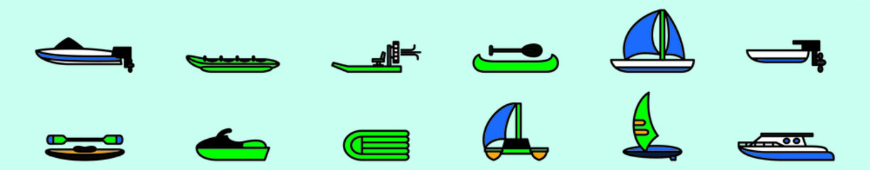 set of aquatic transport cartoon icon design template with various models. vector illustration isolated on blue background
