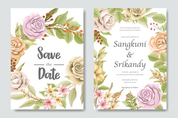 Elegant beautiful soft floral and leaves wedding invitation