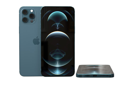 LOEI ,THAILAND,28 Sep 2020 : new Iphone 12 Pro max Front and back side mock up with white screen. Illustration for presentation web site design or mobile phone app on white baclground