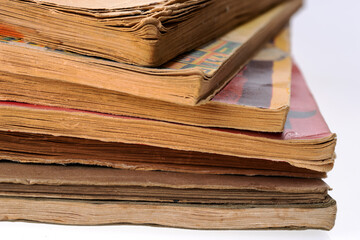 Old tattered books. Sheets of old books