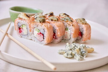 Fresh sushi rolls on a plate