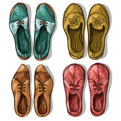 Set illustration with vintage casual shoes