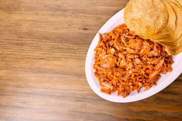 Tacos al pastor with corn tortillas. Mexican food. Mexican food concept on wooden table. Traditional Mexican food