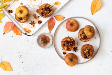 Baked apples stuffed with walnuts, cranberries and granola