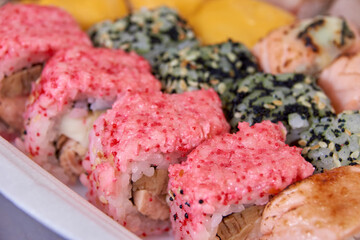 Fresh sushi rolls on a plate