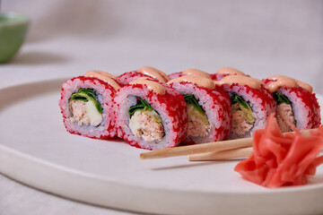 Fresh sushi rolls on a plate