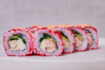 Fresh sushi rolls on a plate