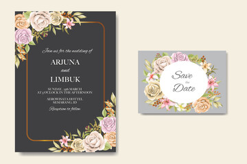 Elegant beautiful soft floral and leaves wedding invitation