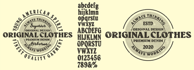 Craft retro vintage typeface design. Youth fashion type. Textured alphabet.