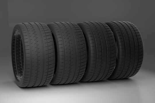 car wheels isolated on white background, cgi render image