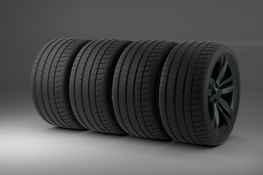 car wheel isolated on white and black background, cgi render image
