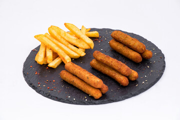 hot chicken sticks with fries