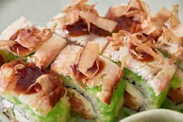 Fresh sushi rolls on a plate
